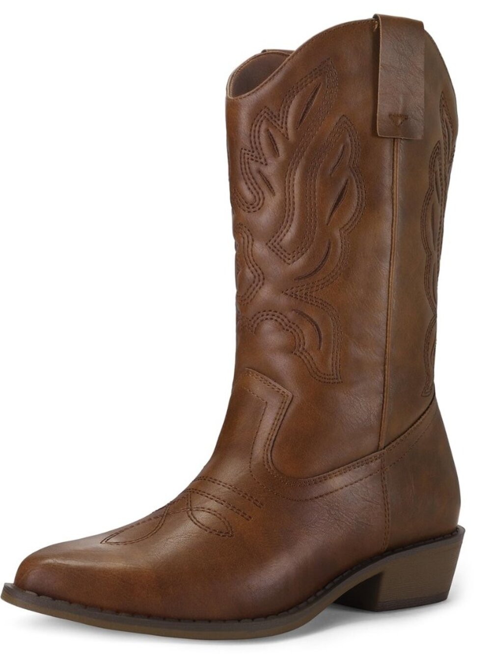 Cowboy Boots for Women Mid Calf Chunky Heel Cowgirl Boots